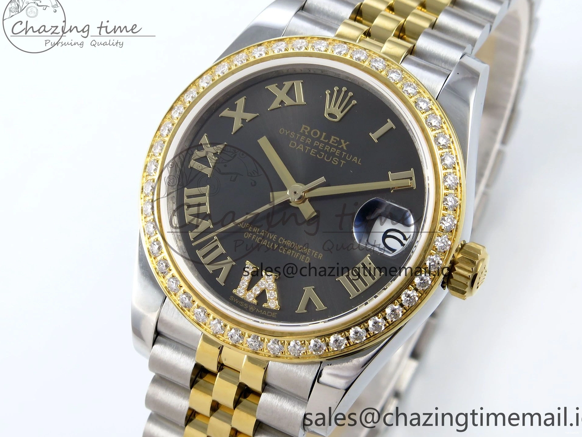 JARF 904L YG Diamonds SS Jubilee Edition Gray 278383RBR Roman 1:1 Best 31 on Steel Bracelet DateJust Dial HZ2236 0502
